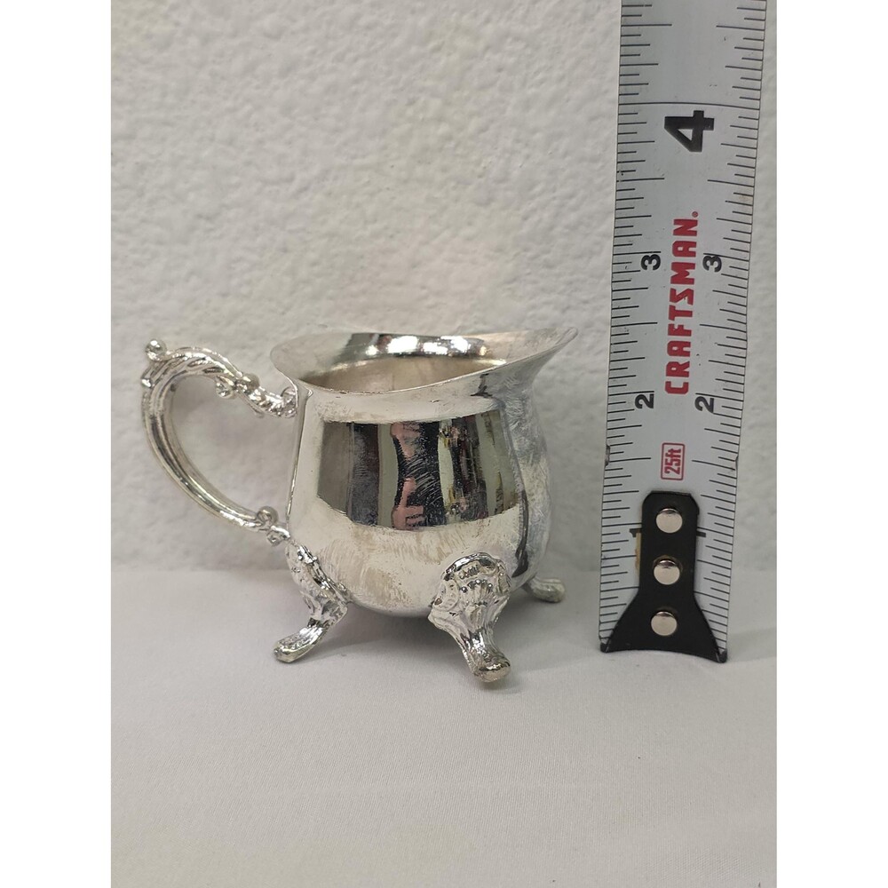 Vintage damaged silver-plated creamer pitched footed miniature ornate 2 pourer - Picture 8 of 9